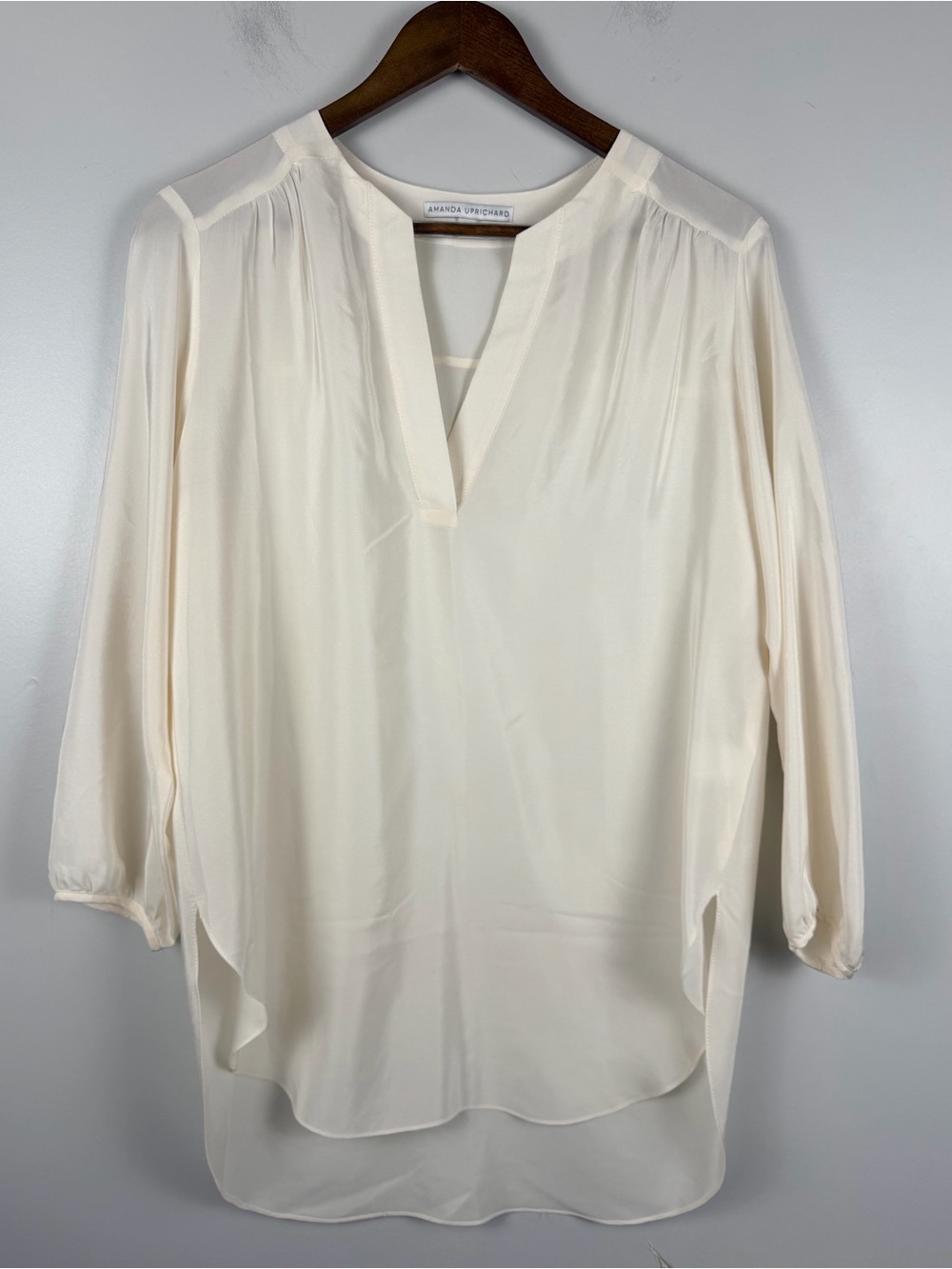 Amanda Uprichard Womens Silk V-Neck Long Sleeve Pullover Blouse Top Blue Size M